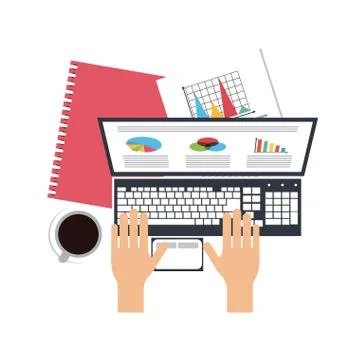 Working with computer avatar Stock Illustration