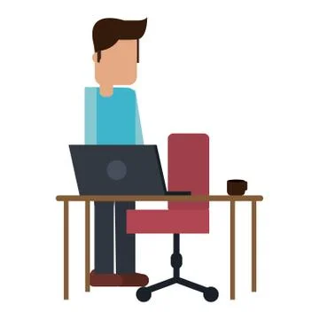 Working with computer avatar Illustrazione stock