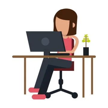 Working with computer avatar Illustrazione stock