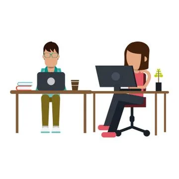 Working with computer avatar Illustrazione stock