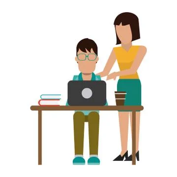 Working with computer avatar Illustrazione stock