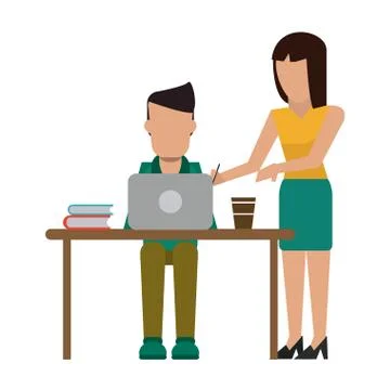 Working with computer avatar Illustrazione stock