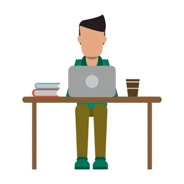 Working with computer avatar Illustrazione stock