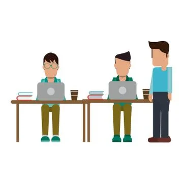 Working with computer avatar Illustrazione stock