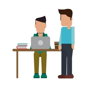 Working with computer avatar Illustrazione stock