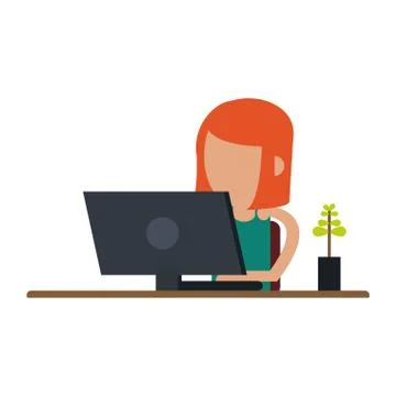 Working with computer avatar Stock Illustration