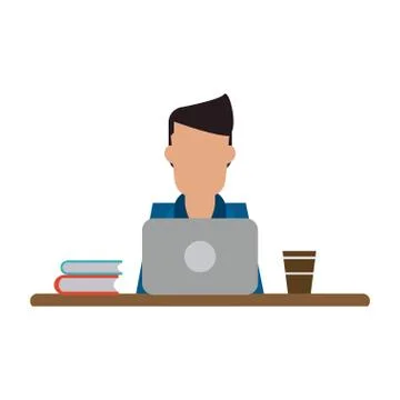 Working with computer avatar Illustrazione stock