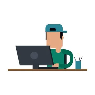 Working with computer avatar Illustrazione stock