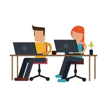 Working with computer avatar Stock Illustration