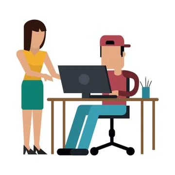 Working with computer avatar Illustrazione stock