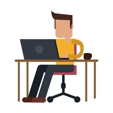 Working with computer avatar Stock Illustration