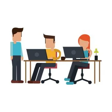Working with computer avatar Stock Illustration