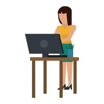Working with computer avatar Stock Illustration