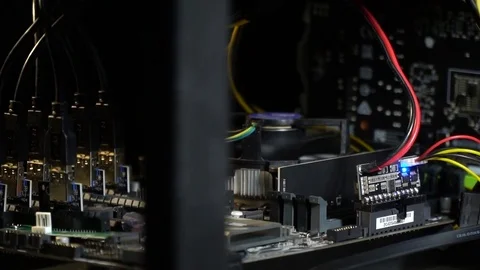 Working computer for bitcoin mining Stock Footage 79559505
