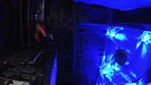 Working computer fan with blue light. Cooling  computer system. Stock Footage 94767043
