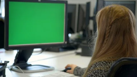 Working At Computer Green Screen Stock Footage 89618490