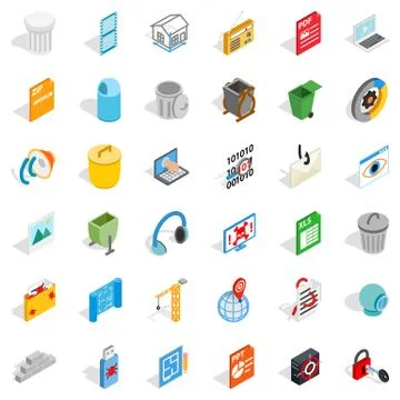 Working computer icons set, isometric style Stock-Illustration