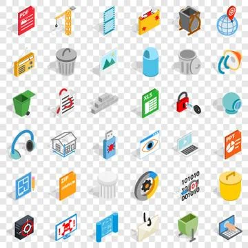 Working computer icons set, isometric style Illustrazione stock