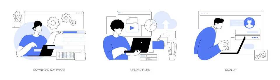 Working on computer isolated cartoon vector illustrations se Stock Illustration