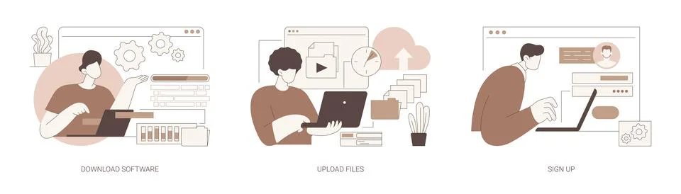 Working on computer isolated cartoon vector illustrations se Stock Illustration