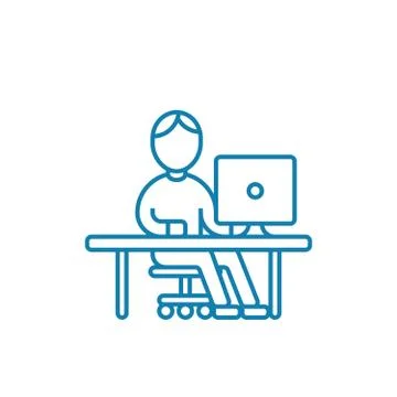 Working at the computer linear icon concept. Working at the computer line vector Stock Illustration