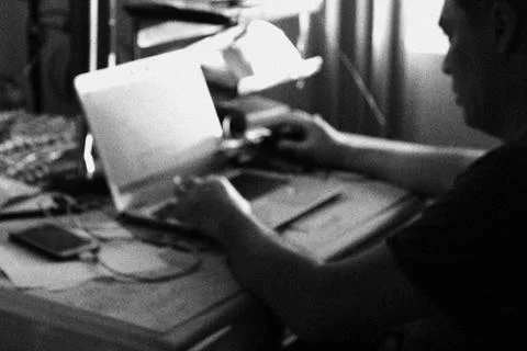 Working on computer 스톡 사진