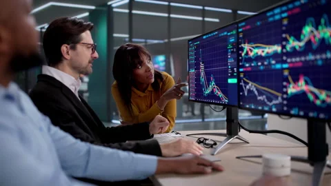 Working At Computer With Stock Trading Software Stock Footage 330582957