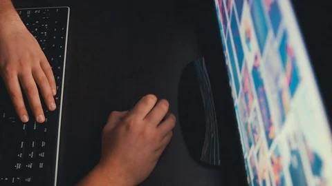 Working on the Computer. Top view pc monitor. Web surfing. Photo Gallery Stock Footage 72068055