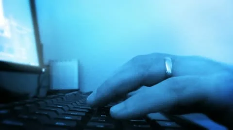 Working on computer,time lapse, blue tint 스톡 동영상 10589394