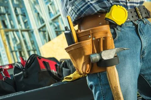 Working Construction Contractor Tools Belt Stock Photos