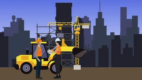 Working on Construction site, with engineers and building machines animation Stock Footage 284273046