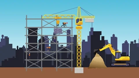 Working construction team at edge of the city cartoon animation 库存影片 284708725