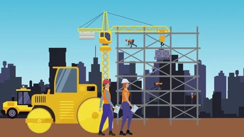 Working construction team at edge of the... | Stock Video | Pond5