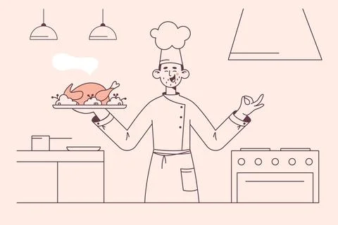 Working as cook in restaurant concept Stock Illustration