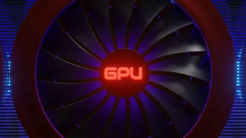 Working cooler of modern graphics card with neon color changing backlight. 3d re Stock Footage 155565781