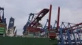 Working crane at the docks of Hamburg harbour HD Footage