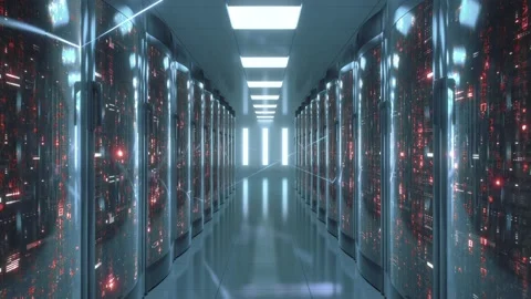 Working data center full of rack servers with futuristic network connections 動画素材 169954232