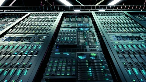 Working Data Center With Rows of Rack Servers in slow motion Vídeo Stock 138538399
