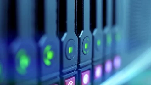 Working Data Center With Rows of Rack Servers neural network monitoring super 库存影片 334586710