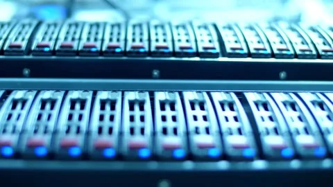 Working Data Center With Rows of Rack Servers neural network monitoring super 스톡 동영상 334586711