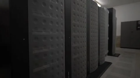 Working Data Center With Rows of Rack Servers neural network monitoring super 動画素材 334586816