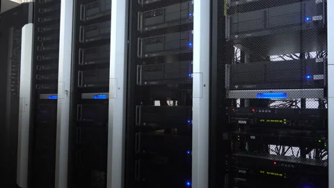 Working data servers with flashing blue LED lights 스톡 동영상 99460672