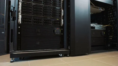 Working data servers with flashing LED lights Video stock 72970466