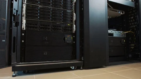Working data servers with flashing LED lights Video stock 72970757