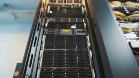 Working data servers with flashing LED lights Video stock 72970963