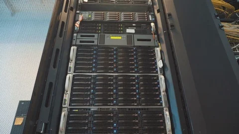 Working data servers with flashing LED lights Video stock 72971519