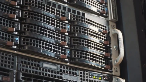 Working data servers with flashing LED lights Video stock 72973079