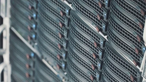 Working data servers with flashing LED lights Video stock 72976850