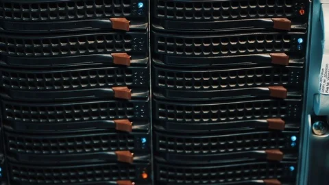 Working data servers with flashing LED lights Video stock 72978089