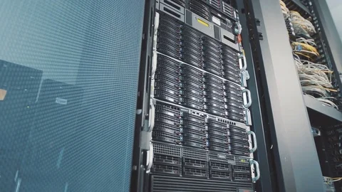 Working data servers with flashing LED lights Video stock 72979911